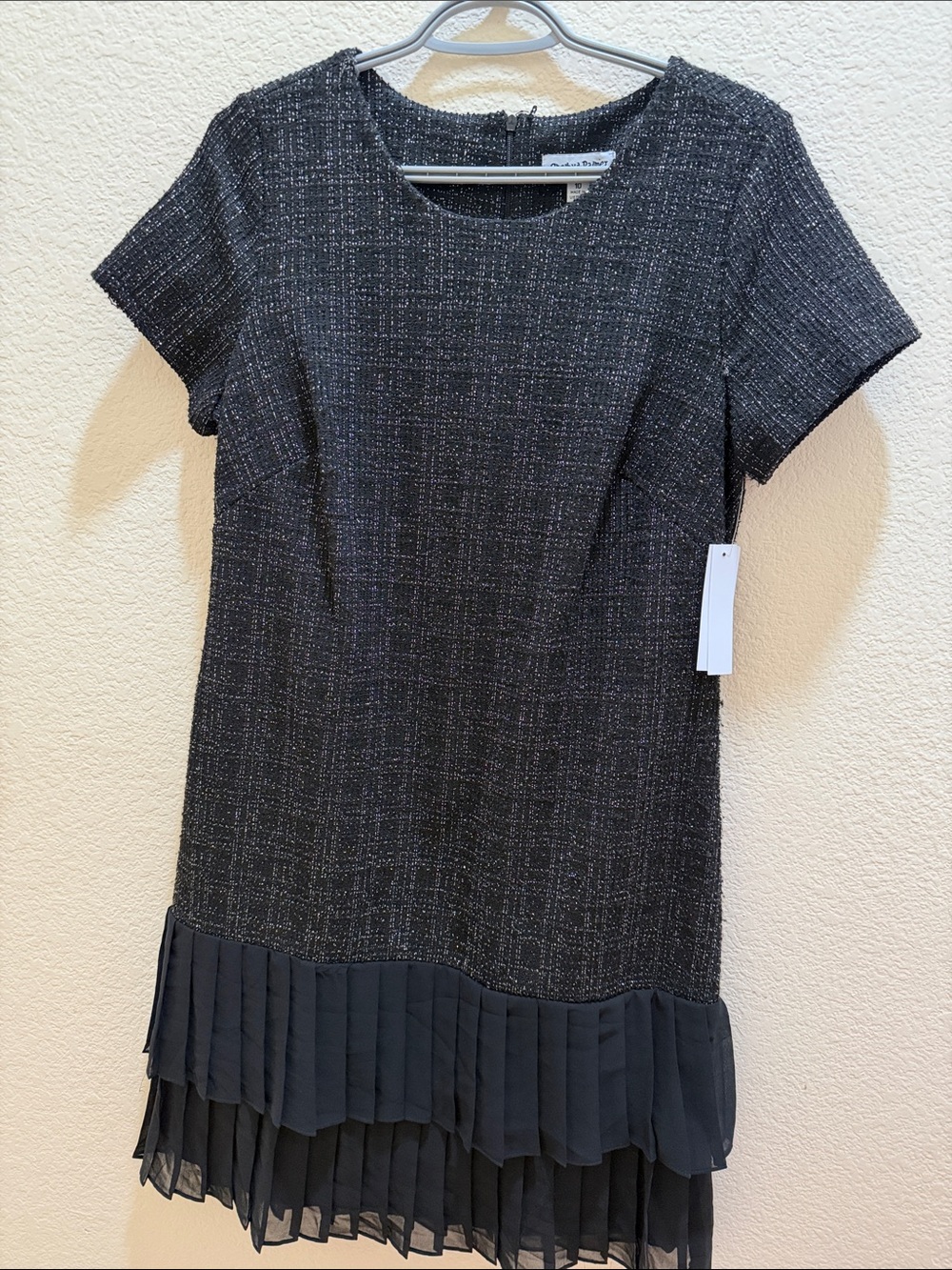 Shelby & Palmer Black Tweed Mini Dress with Pleated Hem